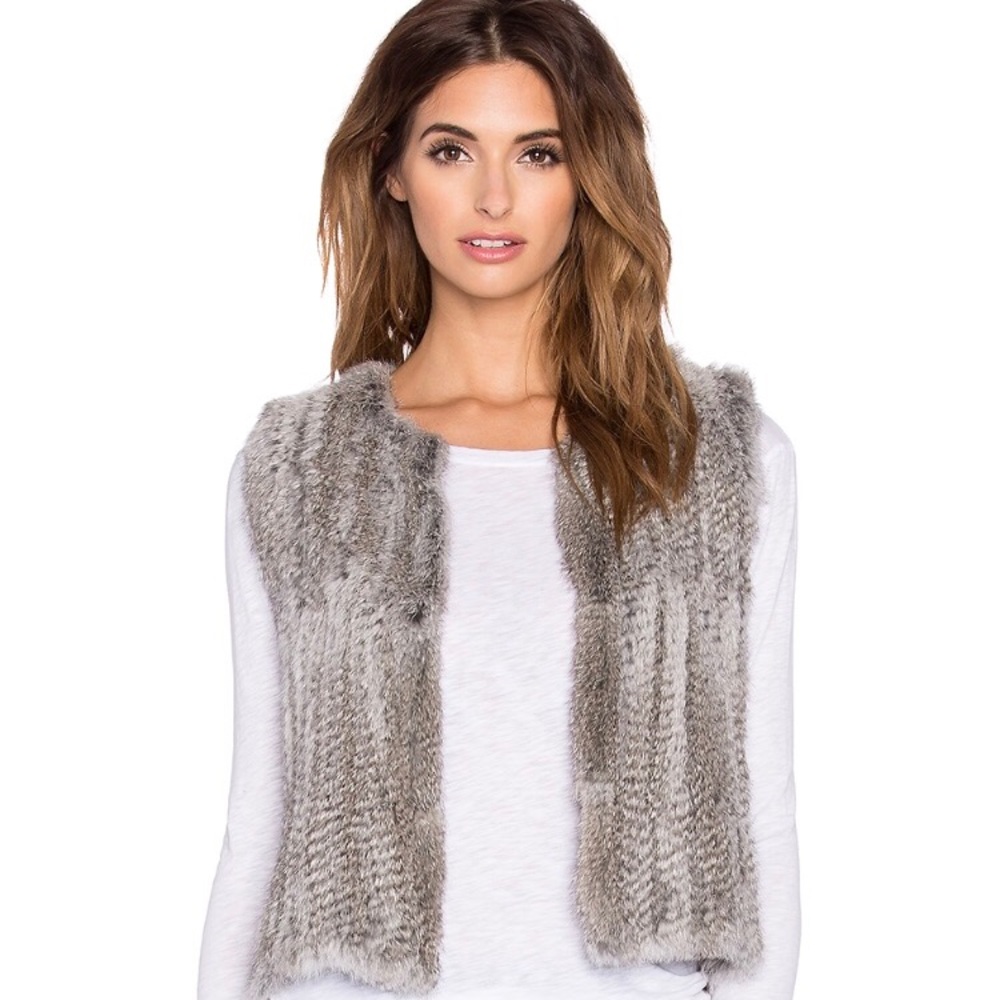 525 America Fur Vest Grey Rabbit Fur Small